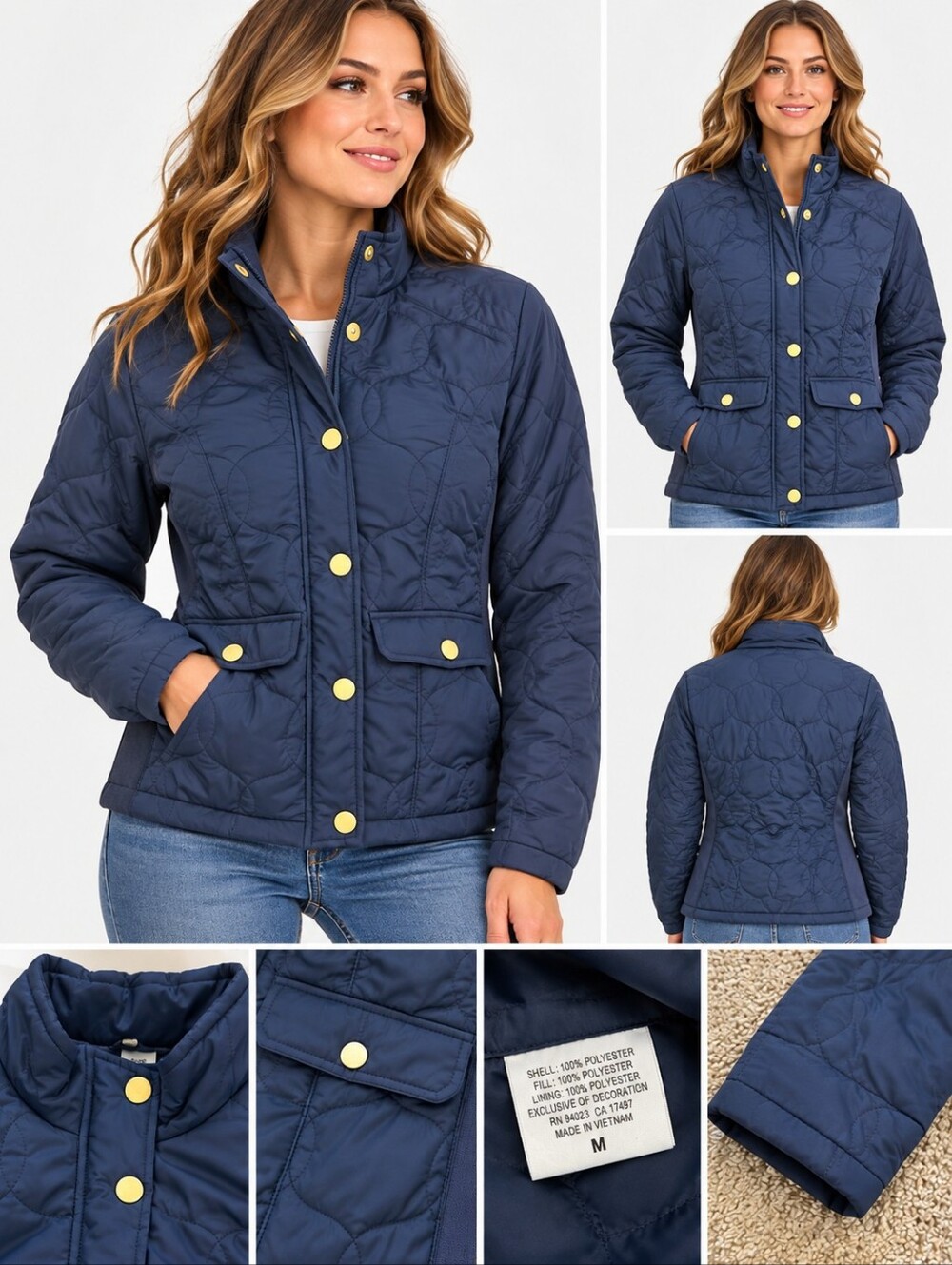 a new day Navy Quilted Puffer Jacket with Gold Buttons